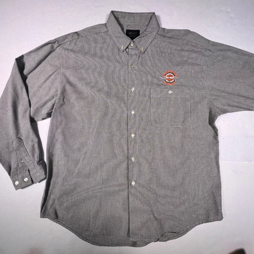 Harley Davidson University Shirt Mens XL iD Wear Houndstooth Cotton Button Down